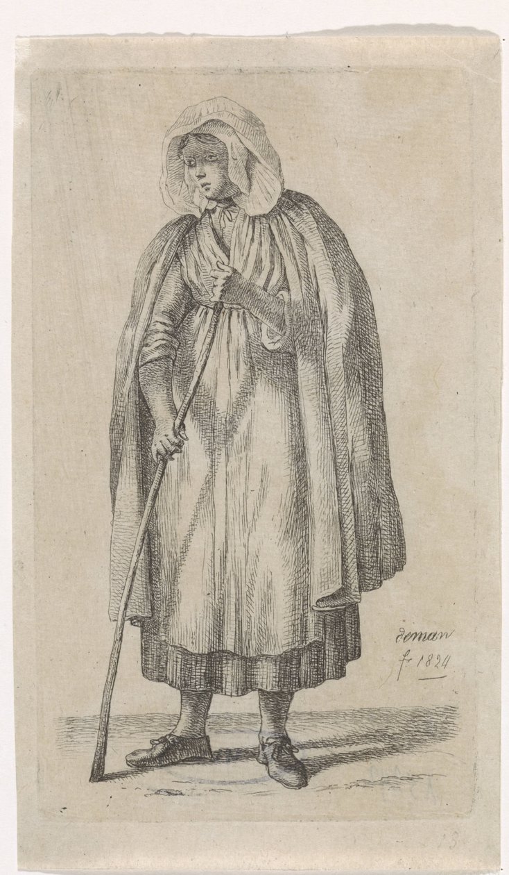 Woman with a Cloak and a Stick by Anthonie Willem Hendrik Nolthenius de Man