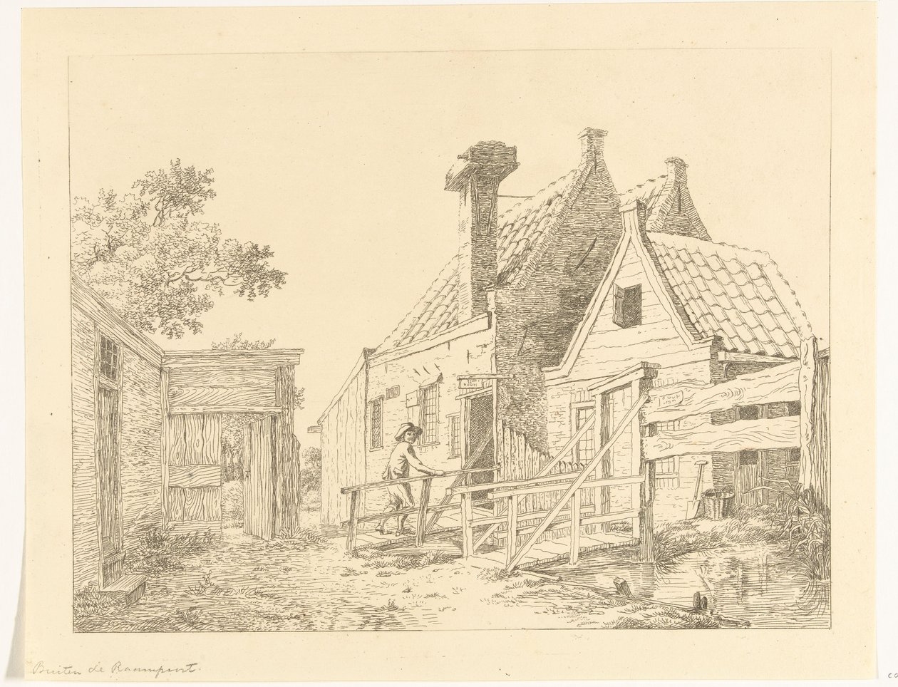 Boy Walking Over Wooden Bridge (Outside the Raampoort) by Anthonie van den Bos