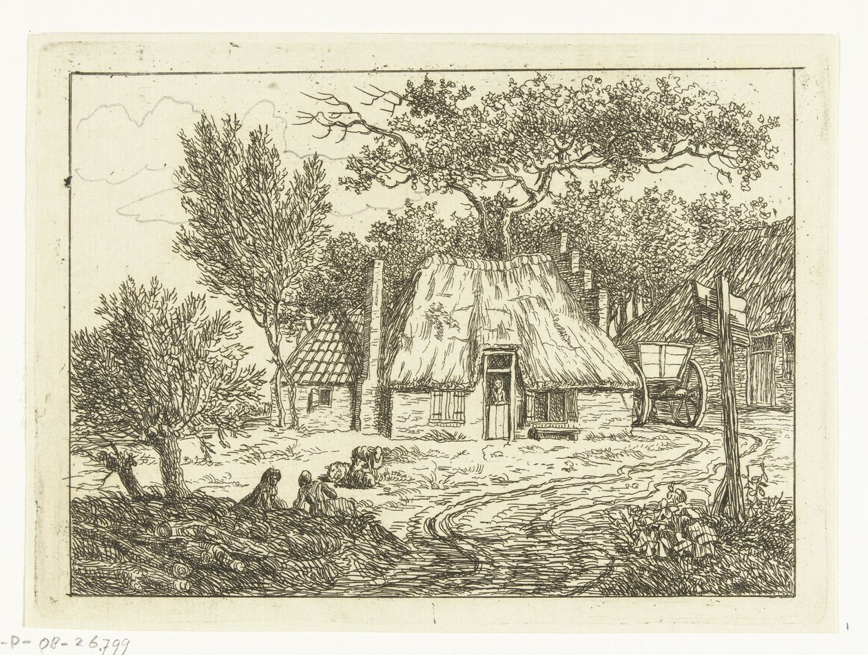Cart Standing Next to Farmhouse with Stepped Gable by Anthonie van den Bos