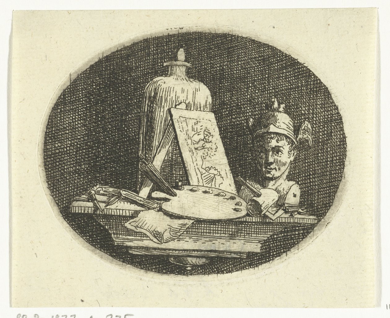 Still Life with Palette, Painting, and Bust of Mercury by Anthonie van den Bos