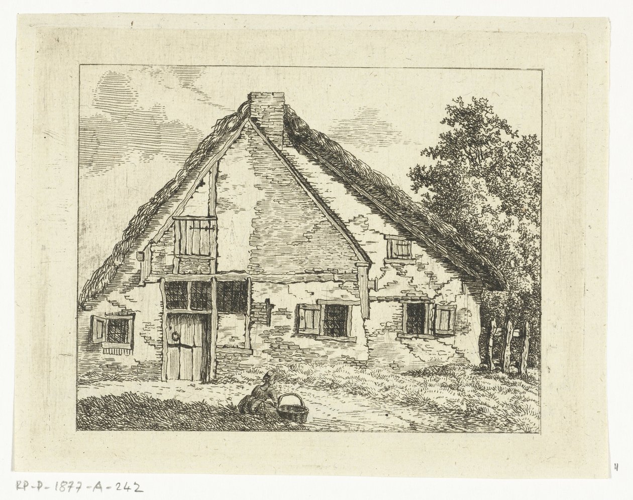 Woman with Basket Sitting in Front of a House by Anthonie van den Bos
