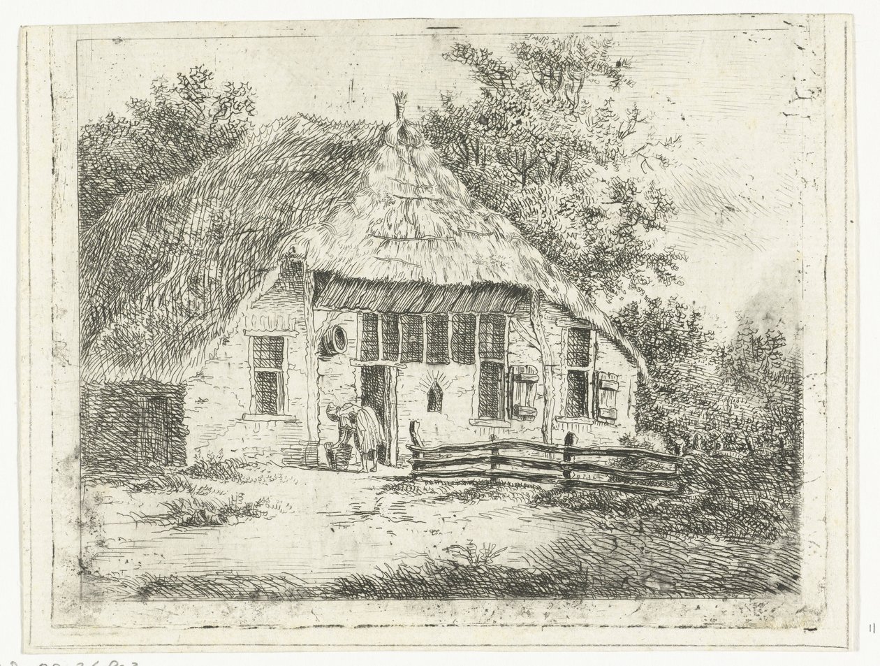Woman Bent Over by a Basket in Front of a House in Staphorst by Anthonie van den Bos