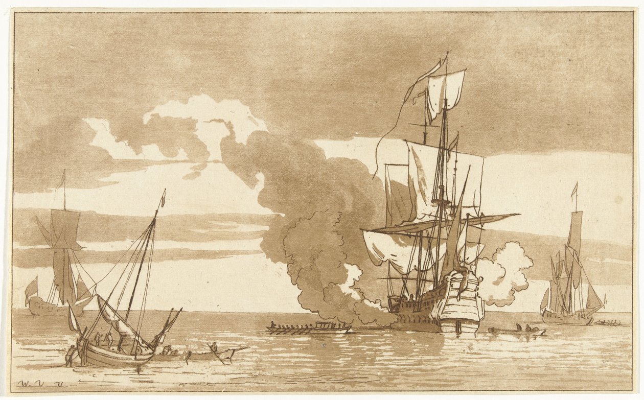 Naval Battle by Anthonie van den Bos