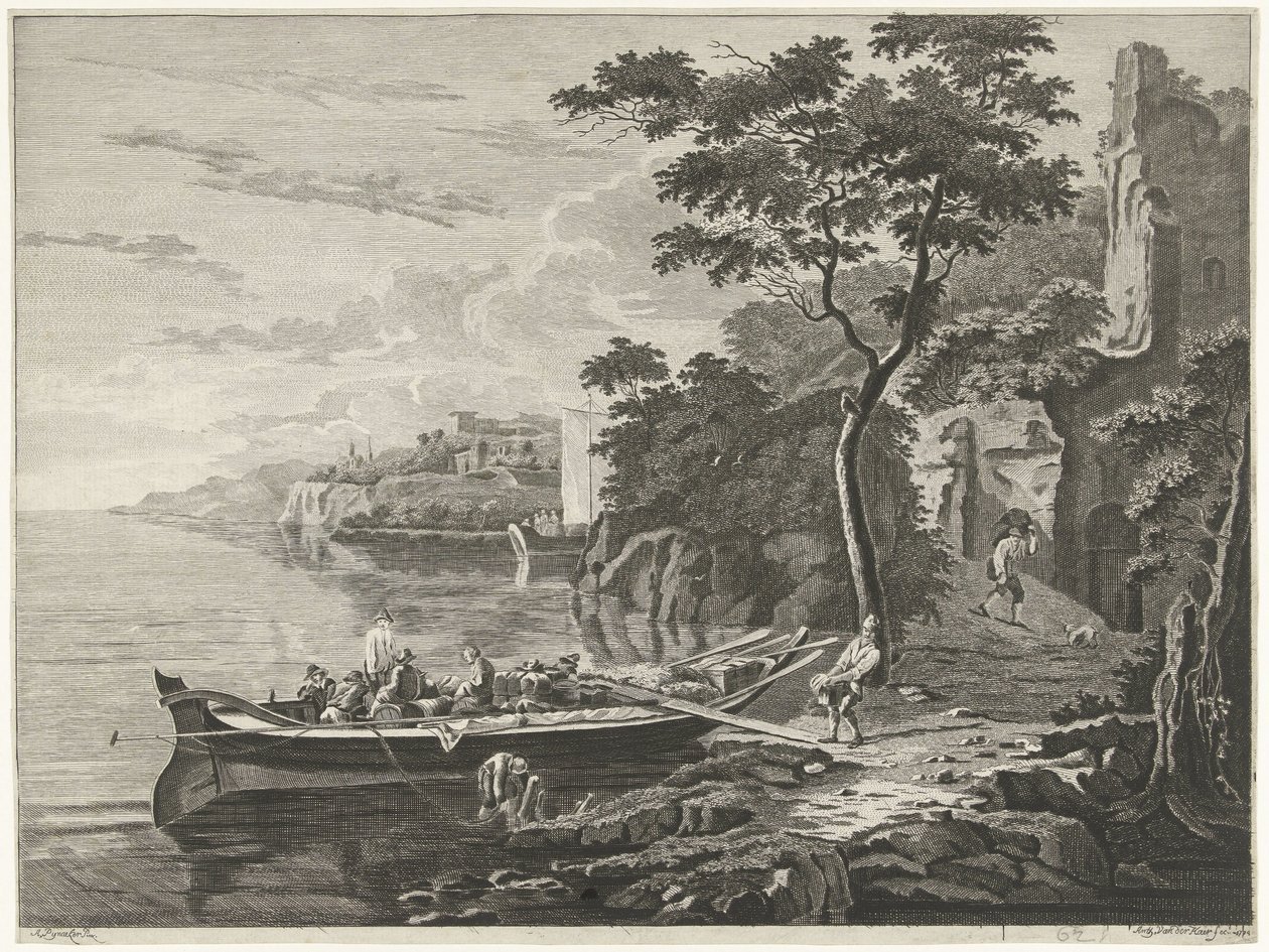 Figures by a Boat in a Mountain Landscape by Anthonij van der Haer