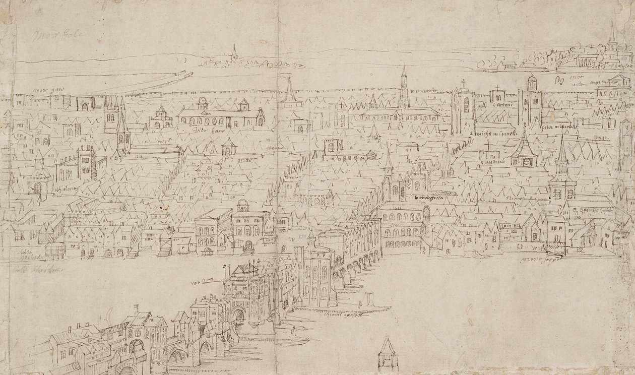Panorama of London as seen from Southwark: London Bridge by Anthonis van den Wyngaerde