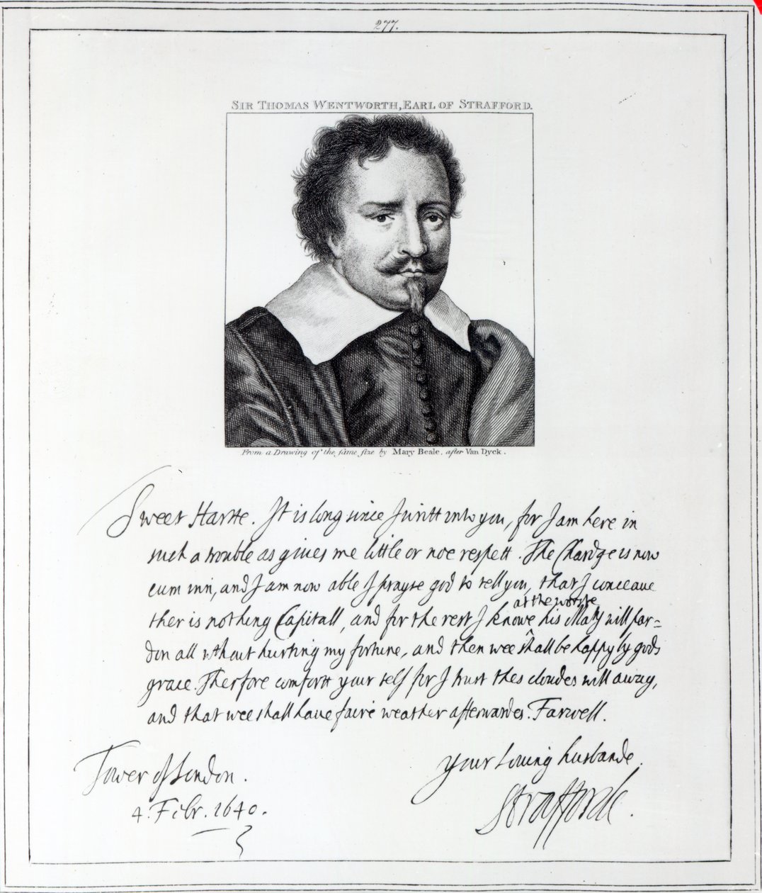 Thomas Wentworth, 1st Earl of Strafford, engraved after a drawing by Mary Beale by Anthony van Dyck