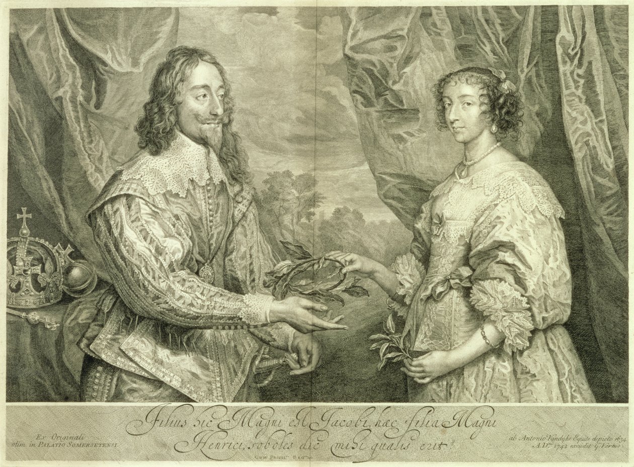 Charles I and Henrietta Maria (engraved by George Vertue) by Anthony van Dyck