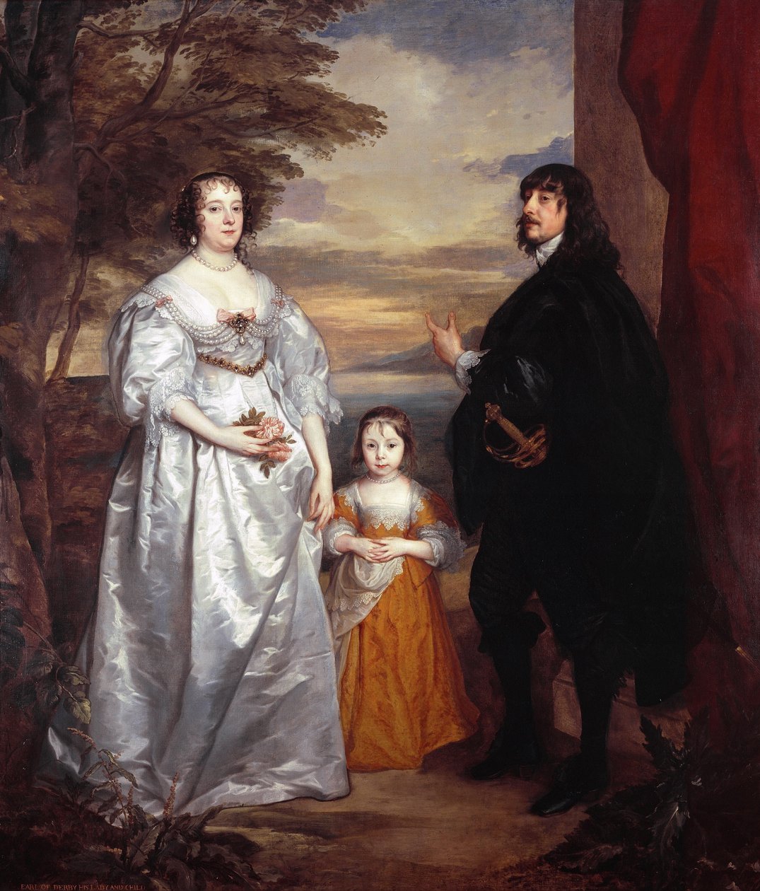 Group portrait of James Stanley, Lord Strange, Charlotte de La Trémoille, and Lady Henrietta Maria Stanley by Anthony van Dyck