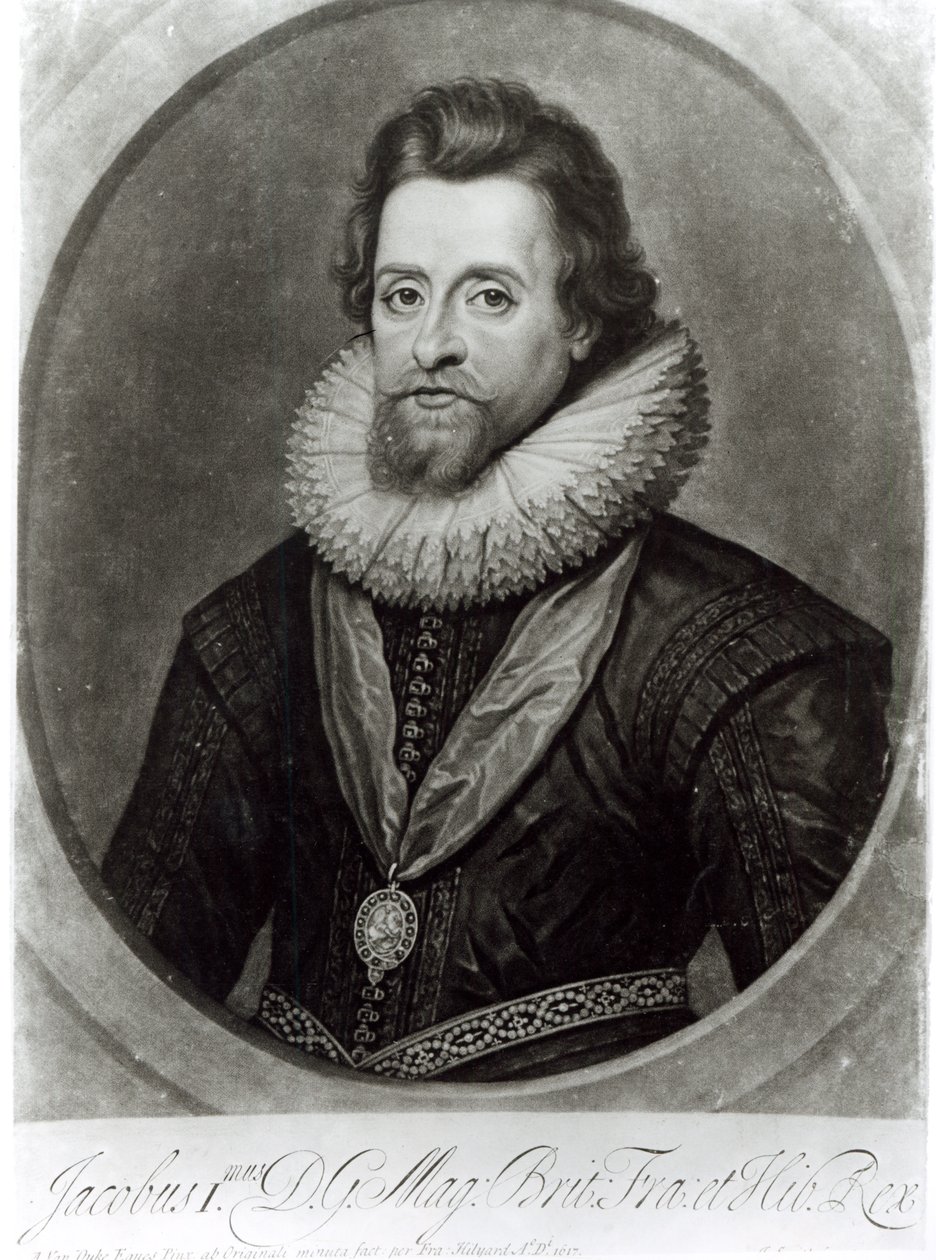 Portrait of James I after a Miniature by Nicholas Hilliard, Engraved by George Vertue by Anthony van Dyck