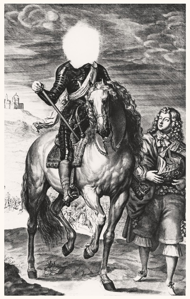 Headless equestrian portrait originally of Louis of France, engraved by Pierre Lombard (1612-80) by Anthony van after Dyck