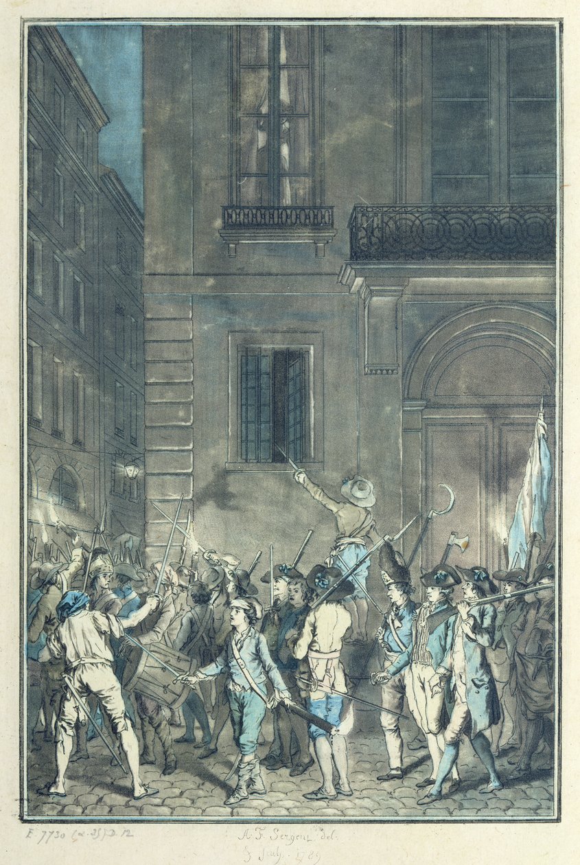 The mob roaming the streets of Paris carrying torches at night in July 1789 by Antoine Louis Francois Sergent Marceau