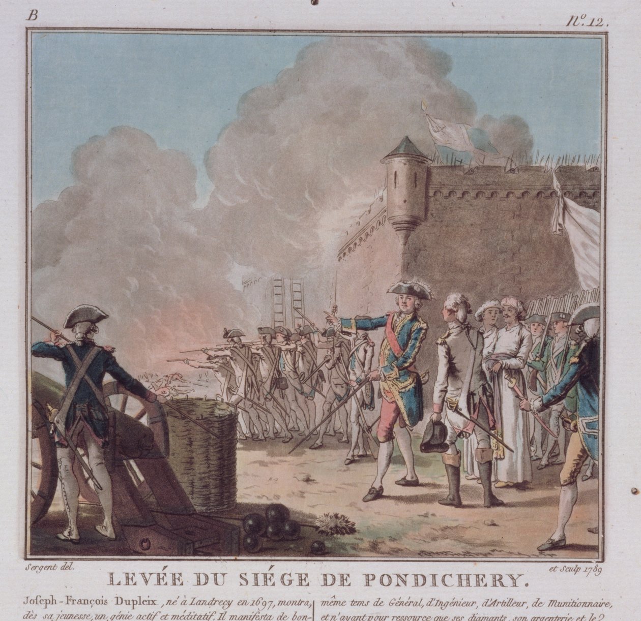 Lifting of the Siege of Pondicherry, 1748, engraved 1789 by Antoine Louis Francois Sergent Marceau