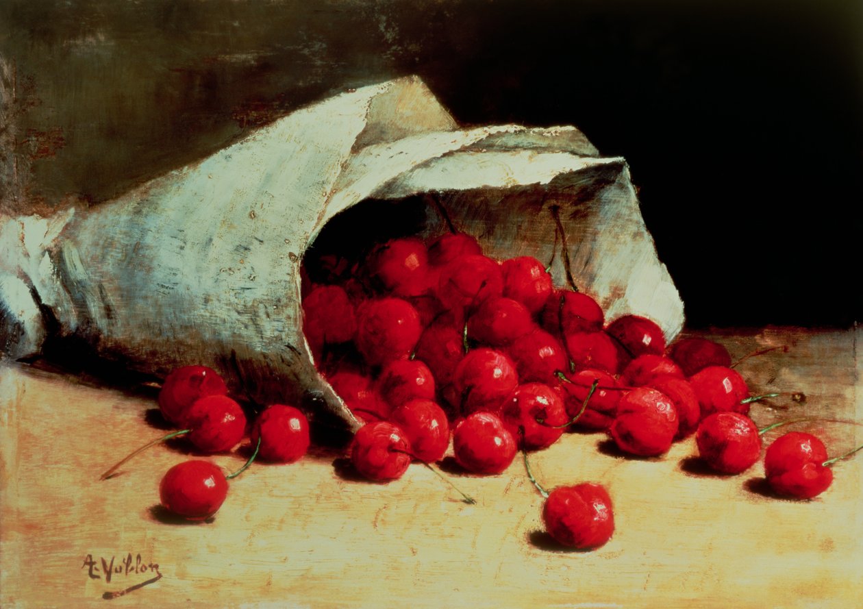 A Spilled Bag of Cherries by Antoine Vollon