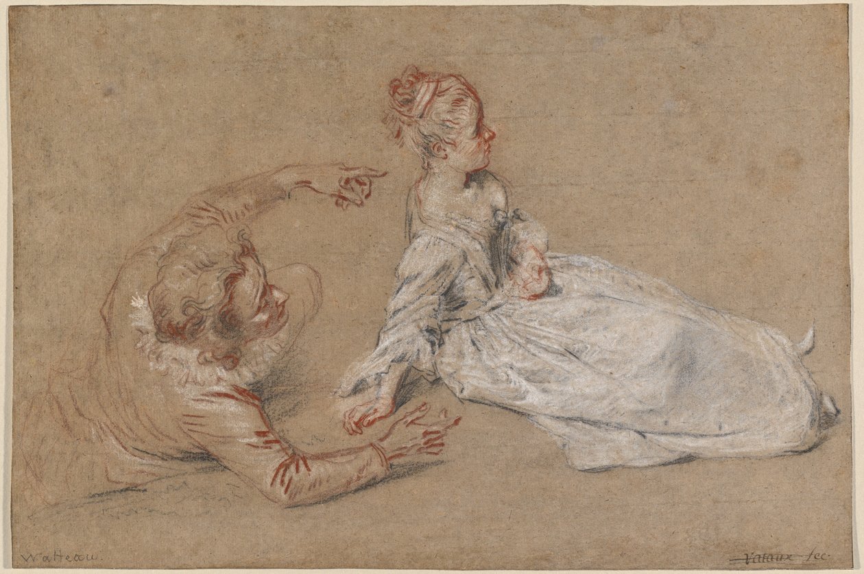 A Man Reclining and a Woman Seated on the Ground by Jean Antoine Watteau