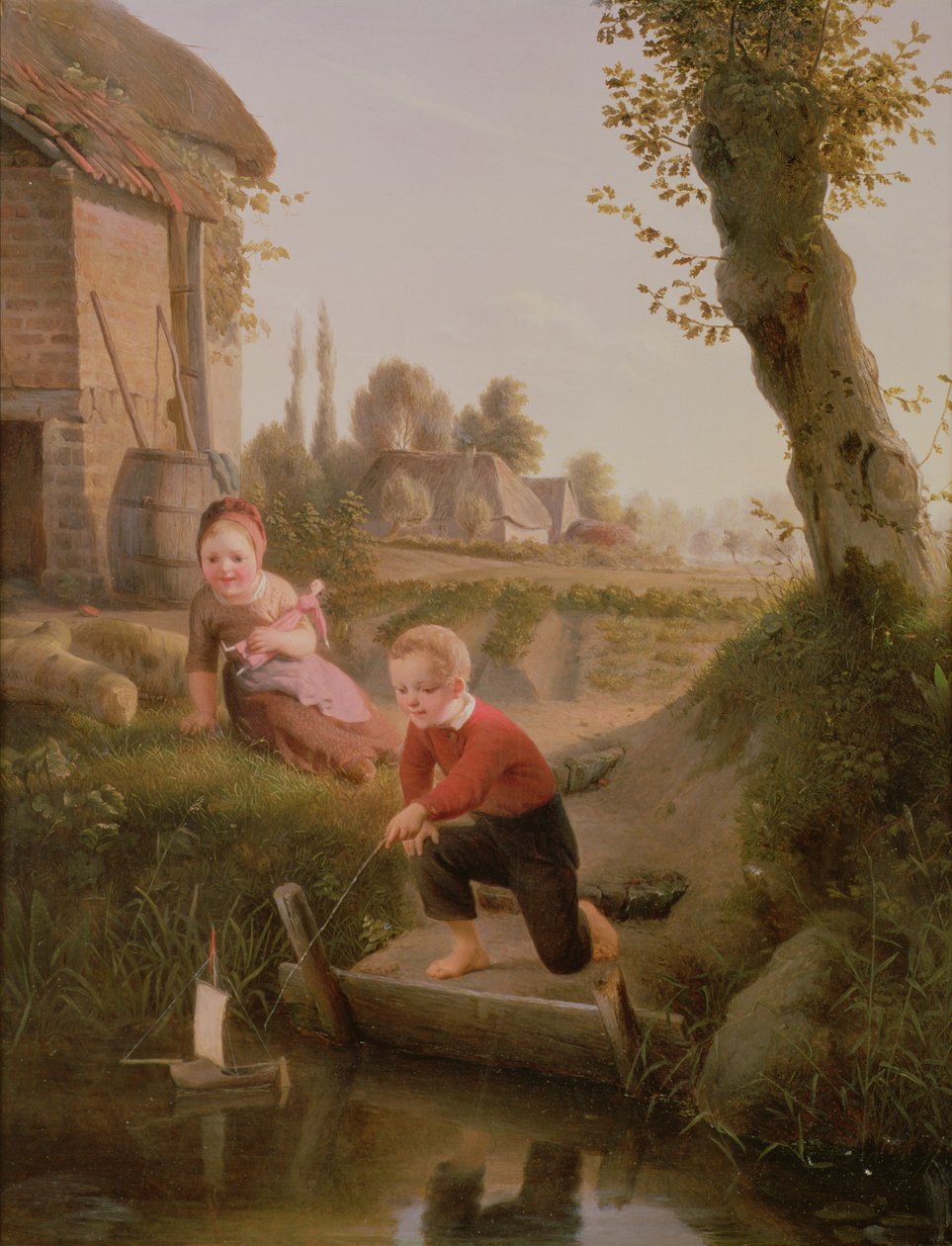 Two Children Playing with a Boat by François Antoine de Bruycker