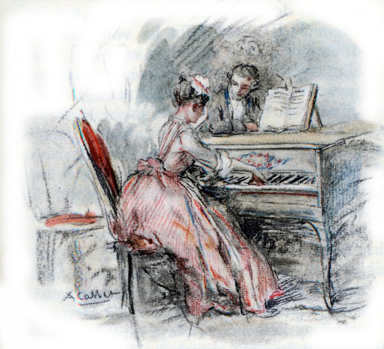 Werther Admiring Charlotte Playing Harpsichord by Antoine Calbet