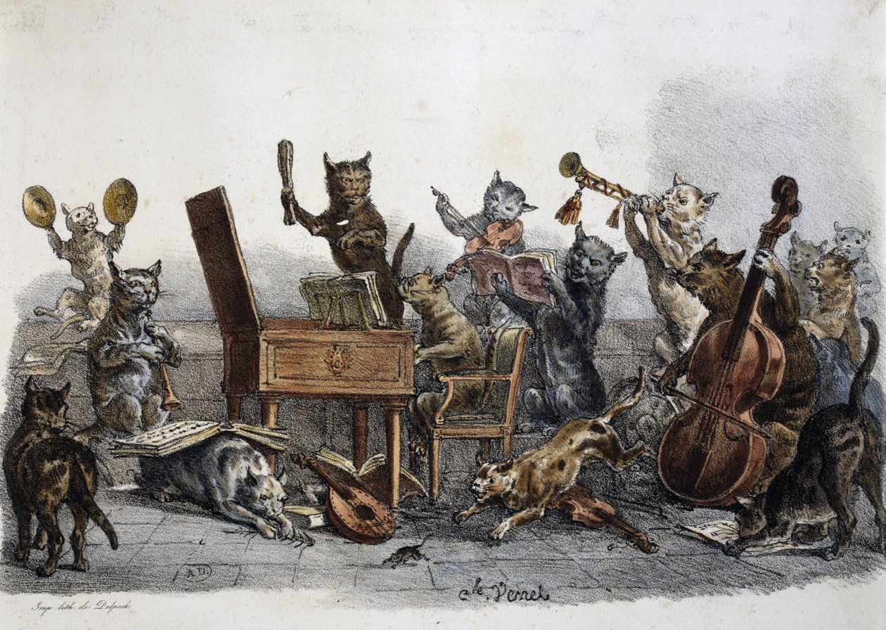 An Amateur Concert, Caricature of Cats Playing Musical Instruments by Antoine Charles Horace Vernet