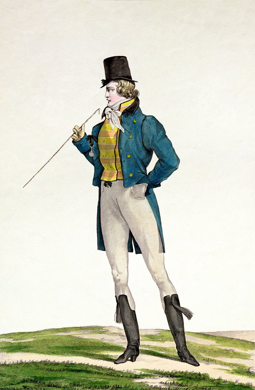 A Dandy in a Robinson Hat, with Childlike Curls, Knitted Trousers, and Riding Boots, Plate 5 in the Incroyable et Merveilleuse Series of Fashion Plates, Engraved by Georges Jacques Gatine by Antoine Charles Horace Vernet