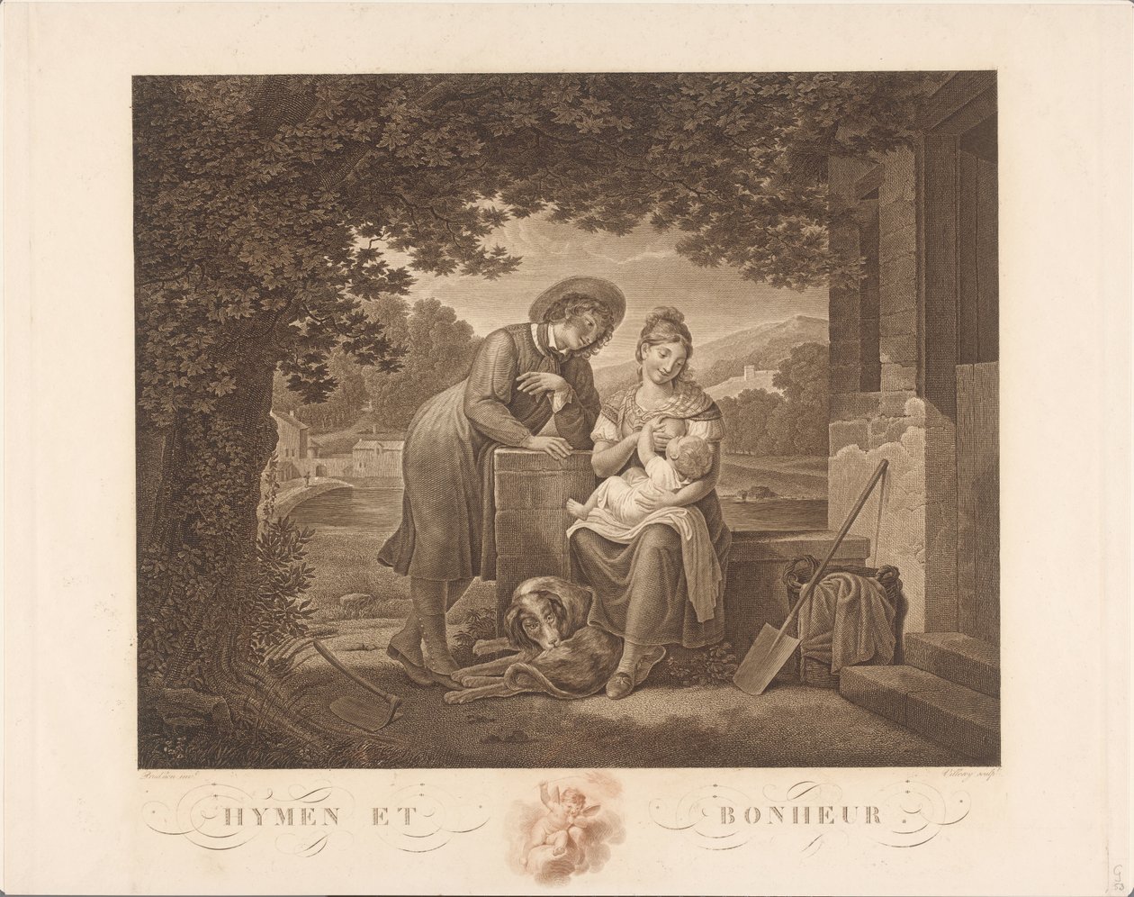 Young family with dog by Antoine Claude François Villerey