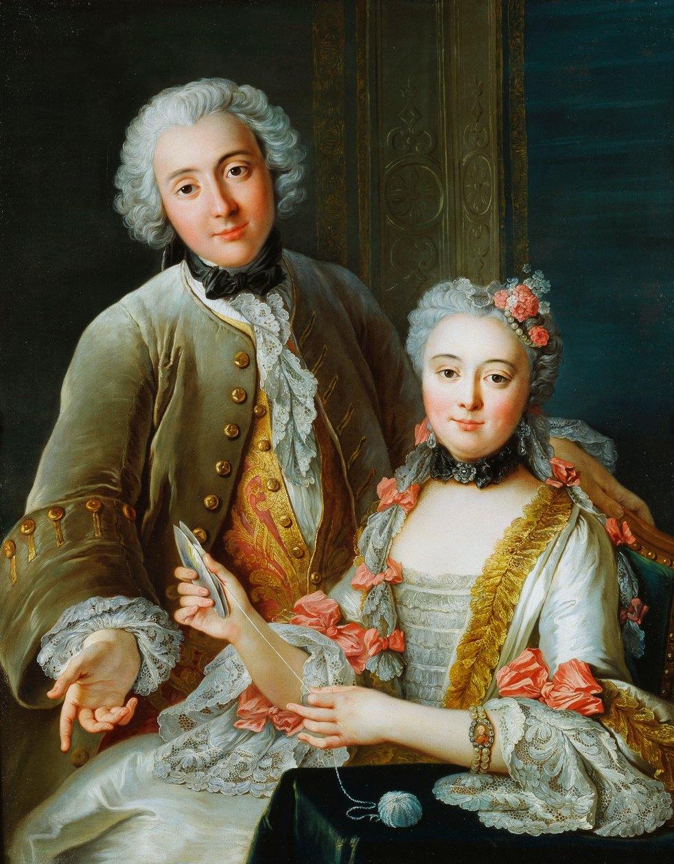 Portrait of Francois de Jullienne standing beside his Wife, seated by Antoine Coypel