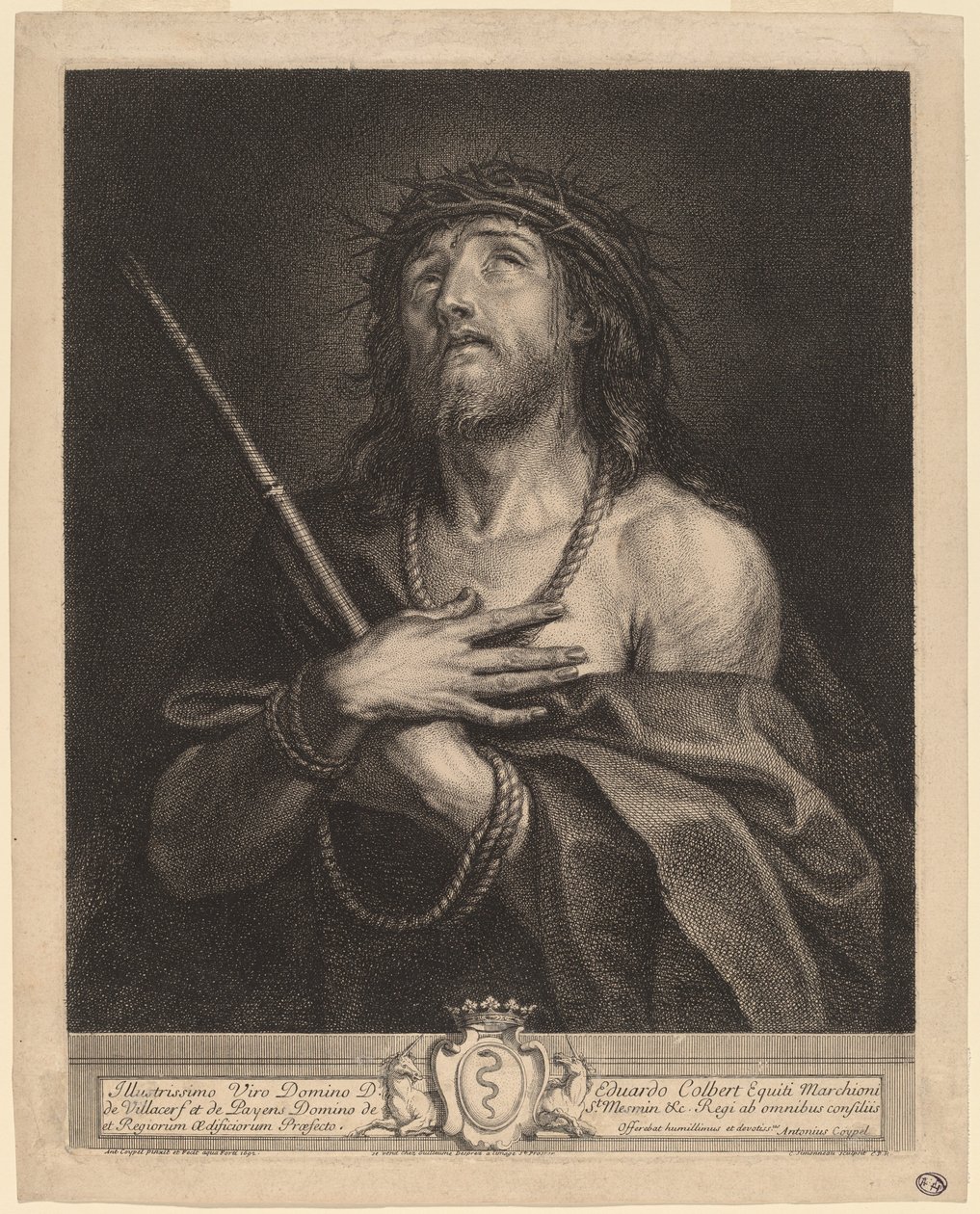 Christ as Man of Sorrows by Antoine Coypel, finished in engraving by Charles Simonneau