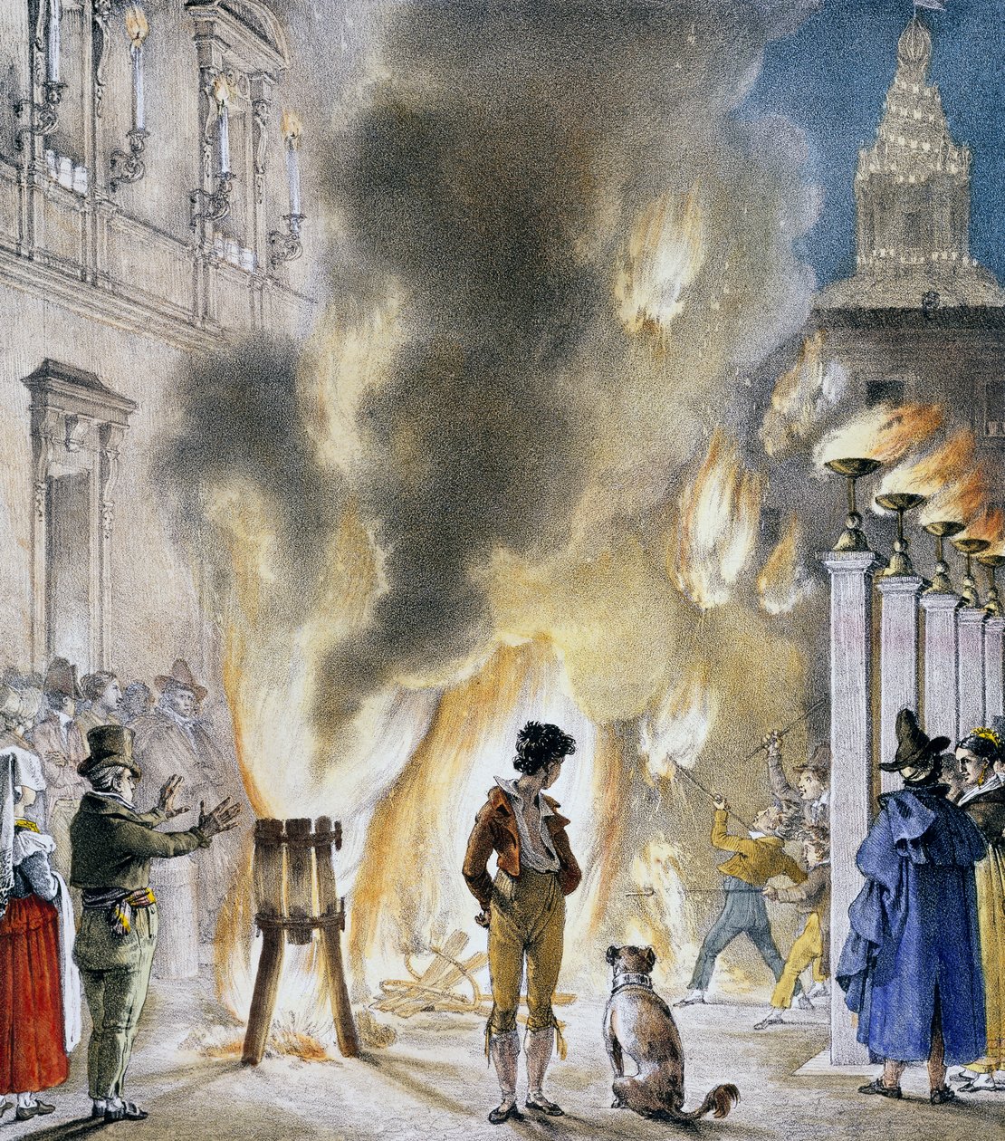 Little fireworks at Palazzo Madama, by Antoine-Jean-Baptiste Thomas, print taken from Un an a Rome et dans ses environs by Antoine Jean Baptiste Thomas