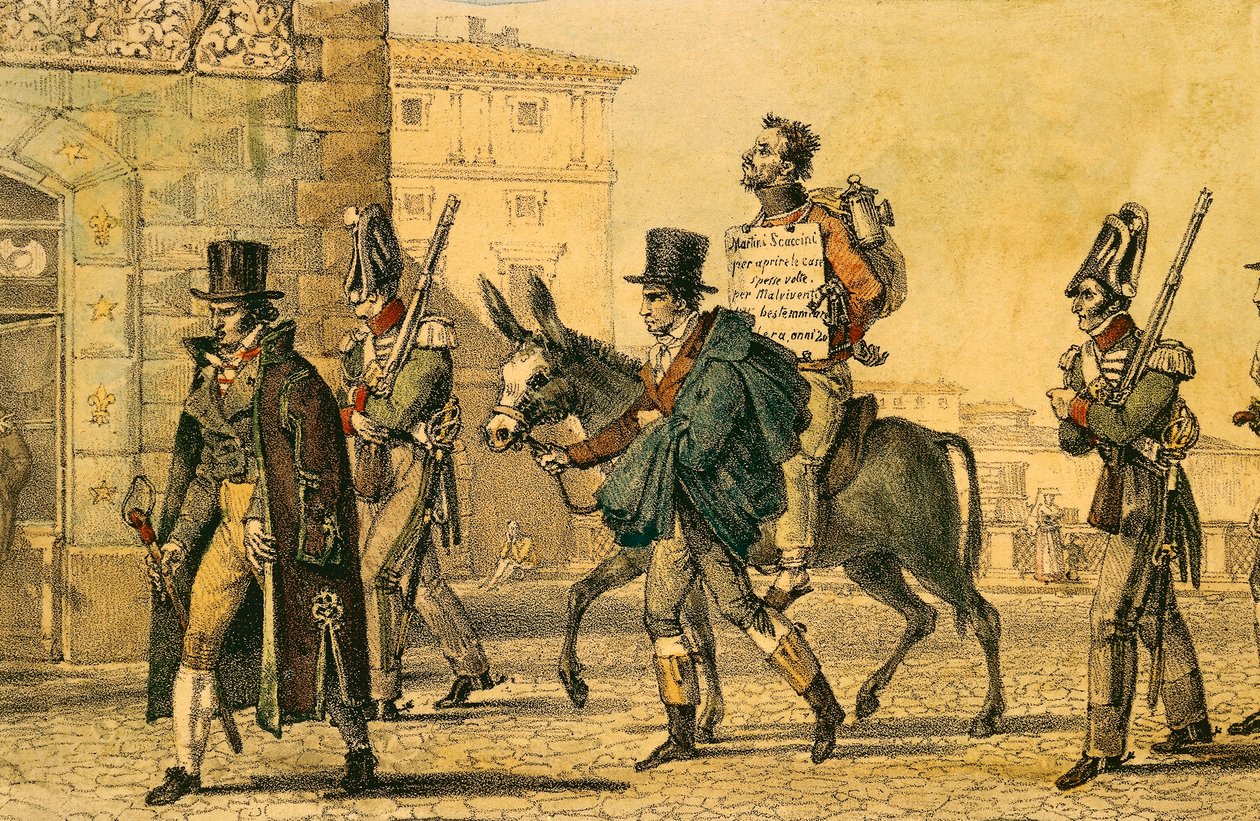 Punishment which involved being led through streets on donkey by Antoine Jean Baptiste Thomas