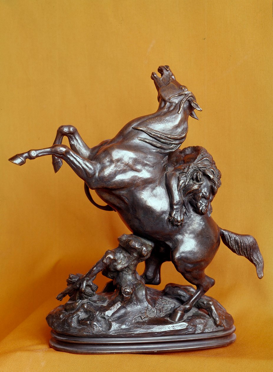 Lion Attacking a Horse Bronze sculpture by Antoine Louis Barye 19th century. Paris, Louvre Museum by Antoine Louis Barye
