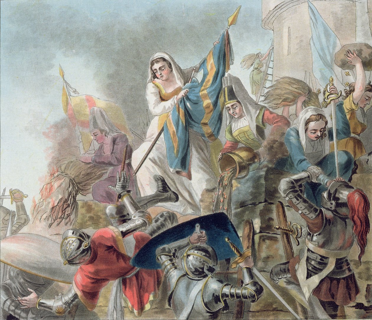 Jeanne Laisne Raises a Standard Against the Men of Bourgogne, Engraved by Morret by Antoine Louis Francois Sergent Marceau