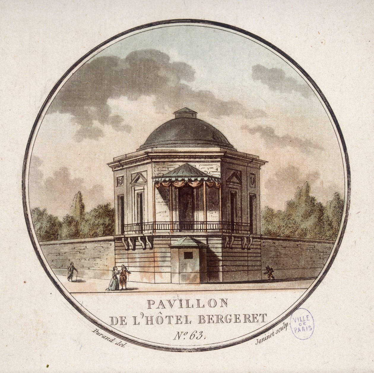 Pavilion of the Hotel Bergeret, Paris. In picturesque views of the main buildings of Paris by Antoine Louis Francois Sergent Marceau