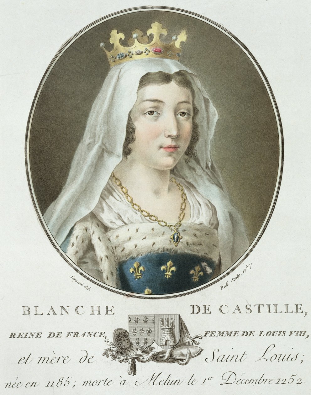 Portrait of Blanche de Castille (1185-1252) Engraved by Ride, 1787 by Antoine Louis Francois Sergent Marceau