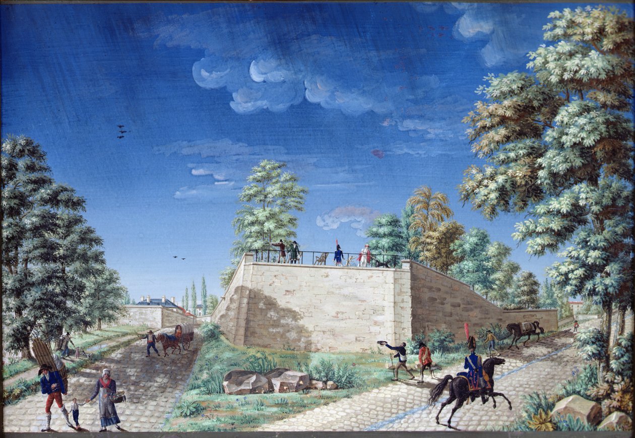 View of a terrace on the outskirts of Paris by Antoine Pierre Mongin