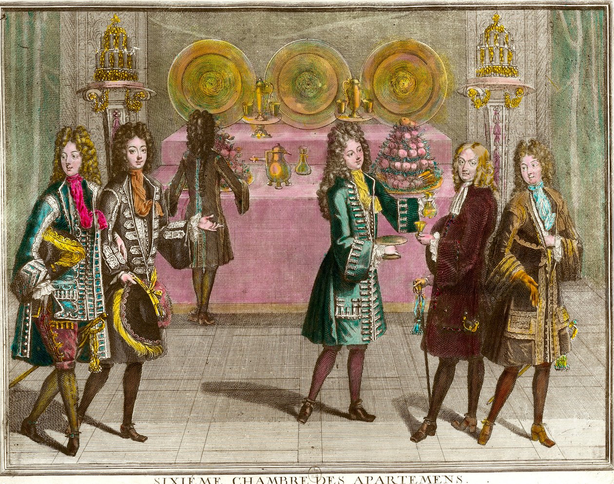 Buffet Stands for Snacks in the Sixth Bedroom of the Apartments of the Family of Louis XIV During the Evenings of Apartment in Versailles Around 1696 (Engraving by Antoine Trouvain) by Antoine Trouvain