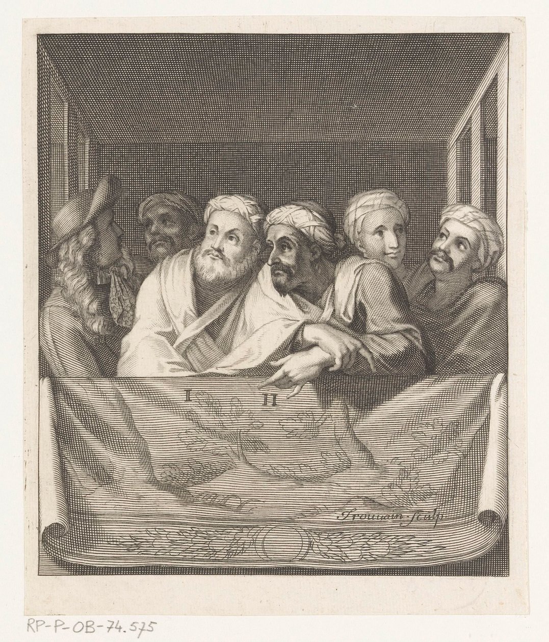 Five Men with Turbans and One with a Hat in a Box Behind a Balustrade by Antoine Trouvain