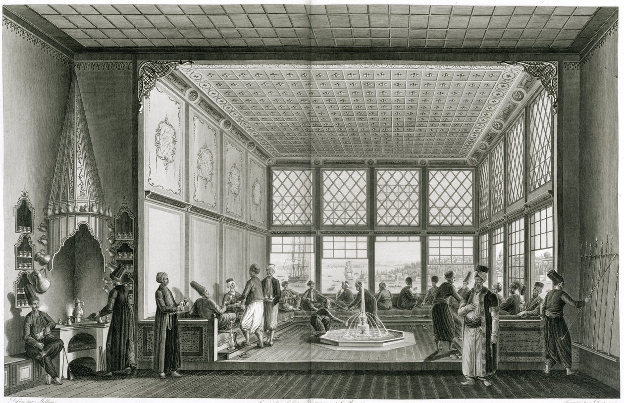 Interior of a Public Cafe in Constantinople by the Bosphorus by Anton Ignaz Melling