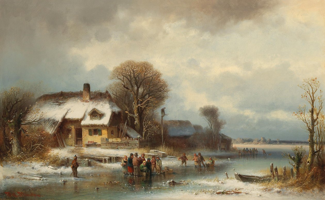 Winter Landscape with Ice Skaters by Anton Doll