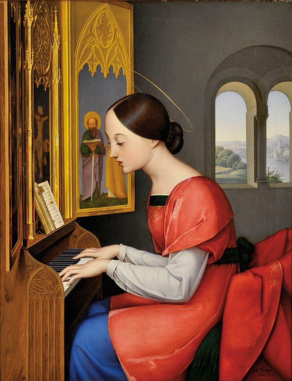 Saint Cecilia of Rome playing the organ - Painting by Anton Josef Drager (1794-1833) by Anton Josef Dräger