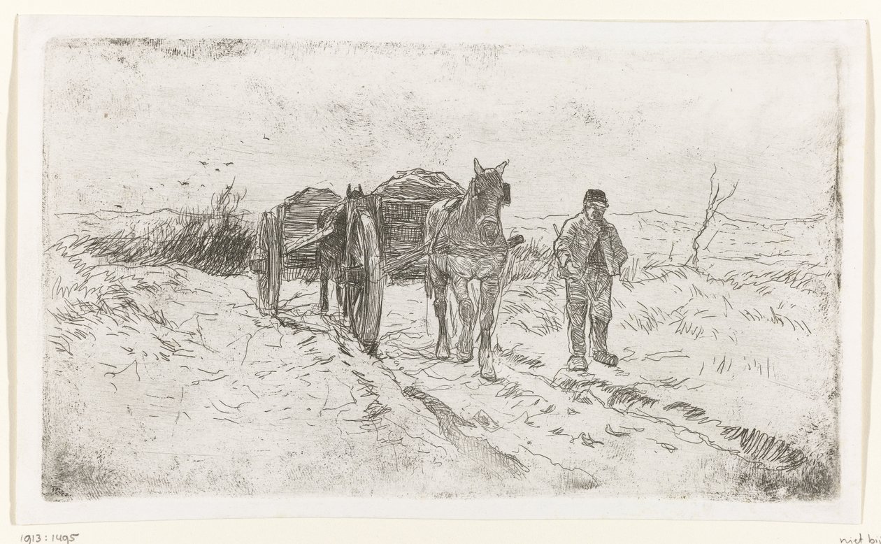 Farmer Next to Two Horse-Drawn Carts by Anton Mauve