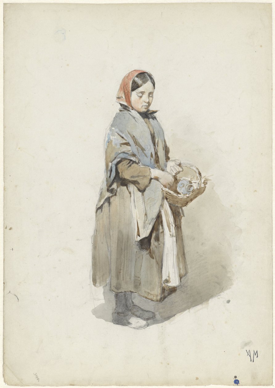 Standing Woman with Headscarf and Basket by Anton Mauve
