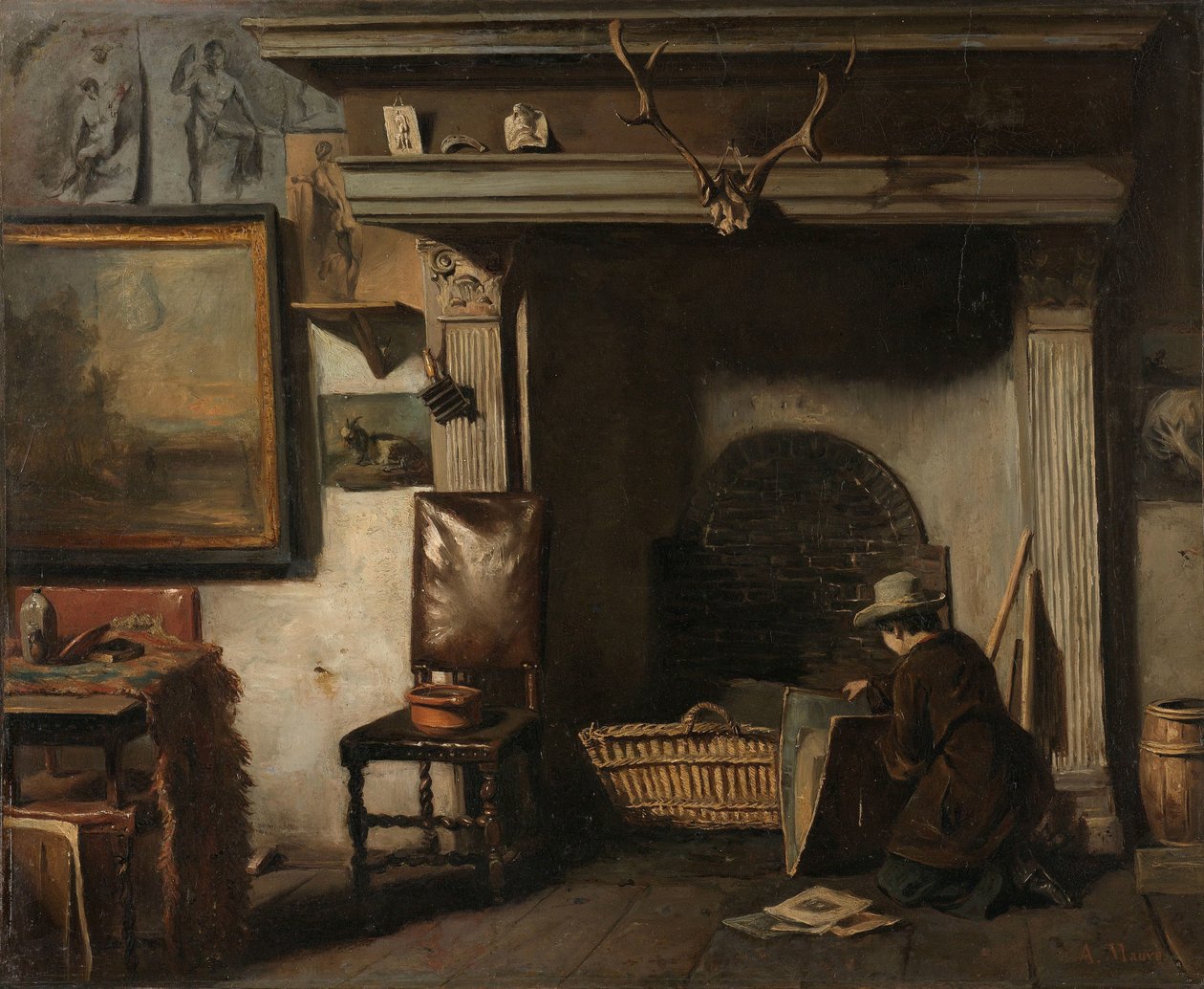 The Studio of the Haarlem Painter Pieter Frederik van Os by Anton Mauve