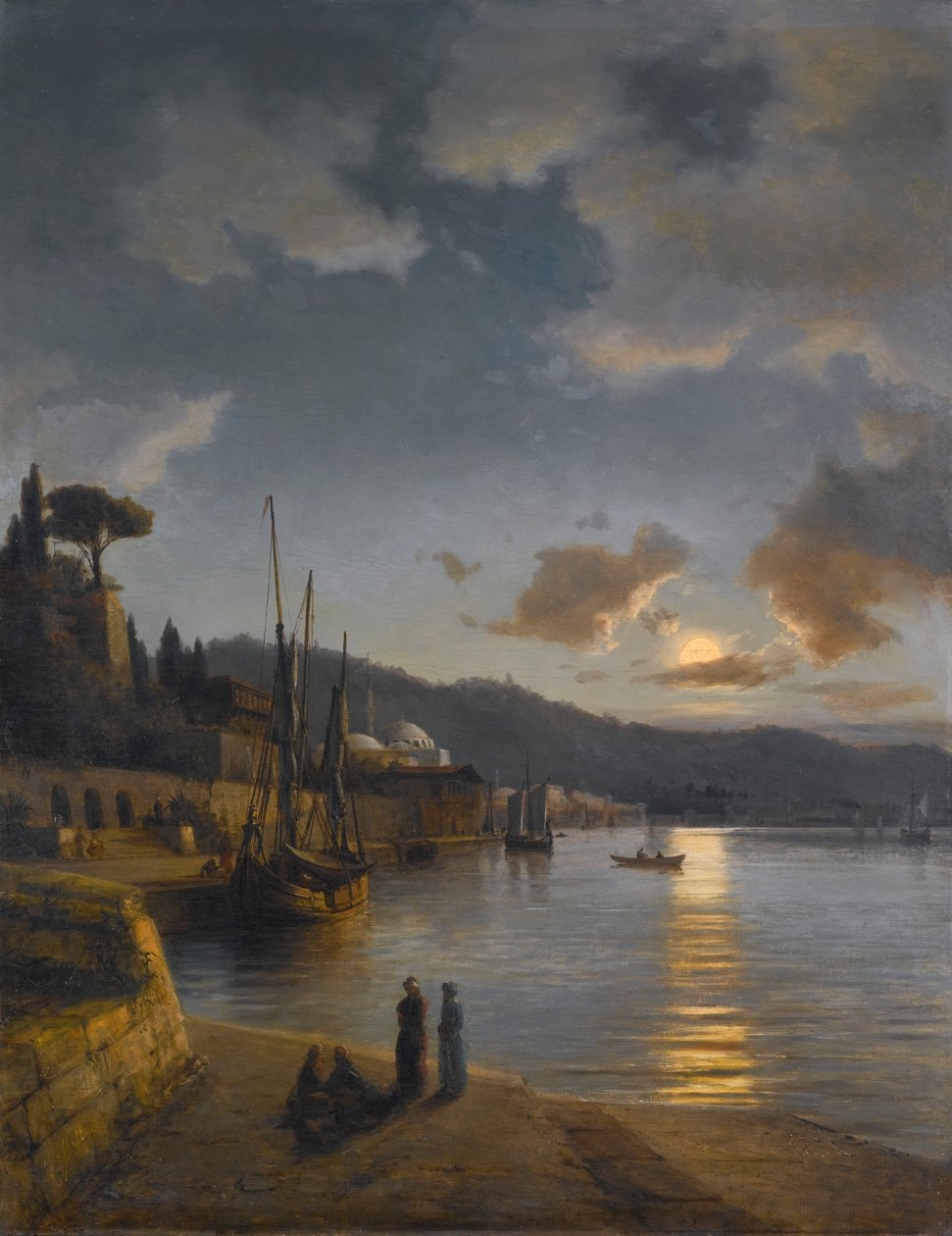 A Turkish Harbour in Moonlight by Anton Melbye