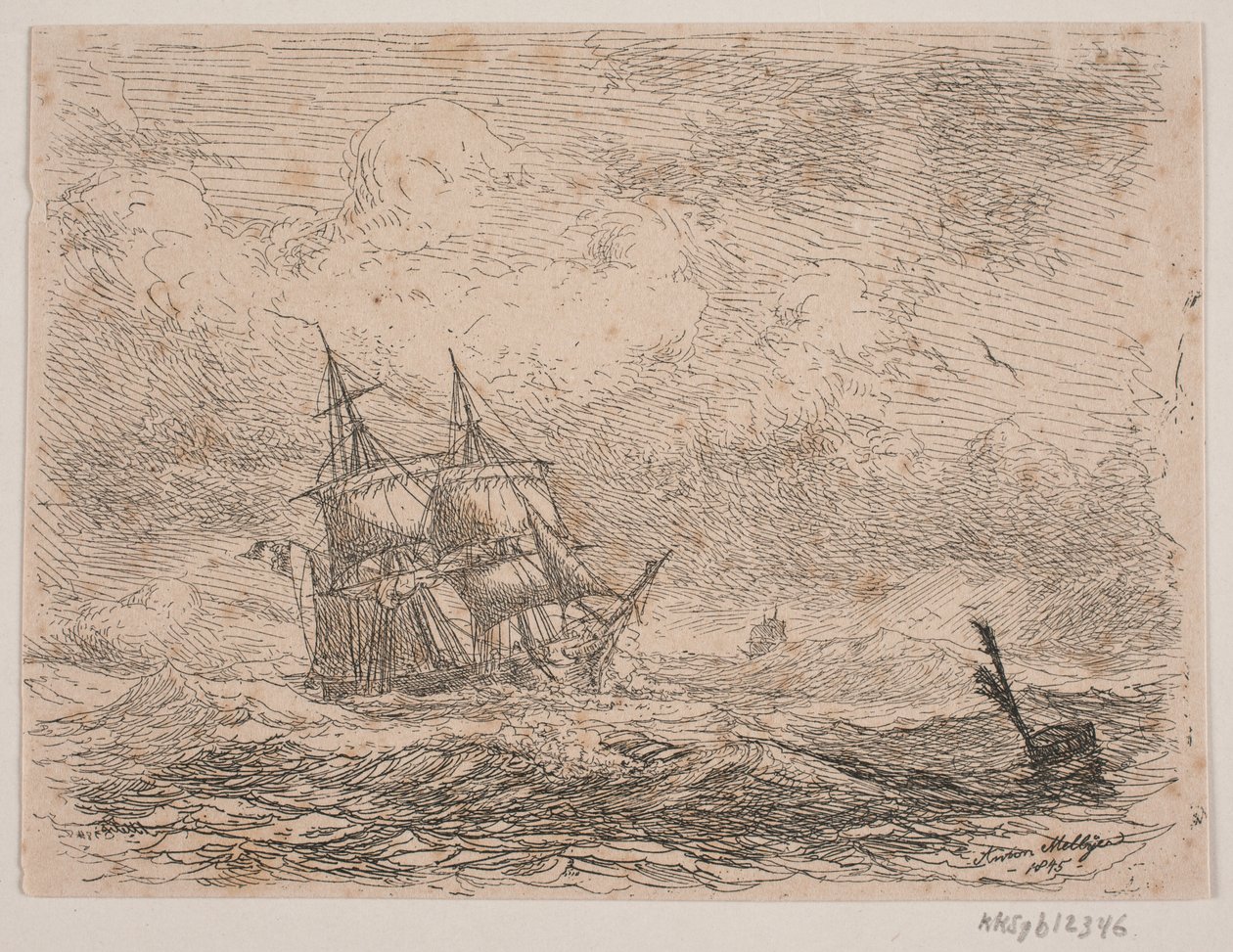 A Brig in Rough Sea by Anton Melbye