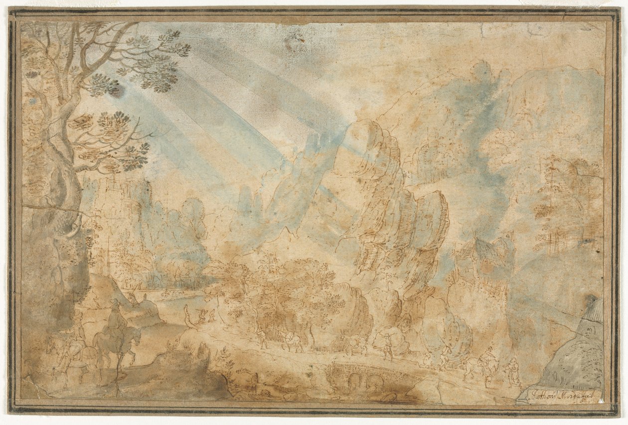 Mountain Landscape with Figures by Anton Mirou