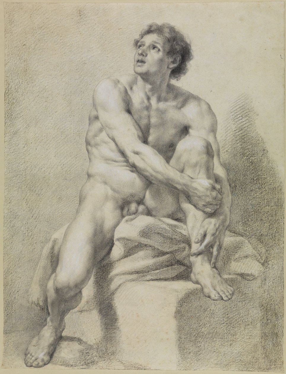 Seated Male Nude, Nearly Frontal, Left Leg Raised and Held with Both Hands by Anton Raphael Mengs