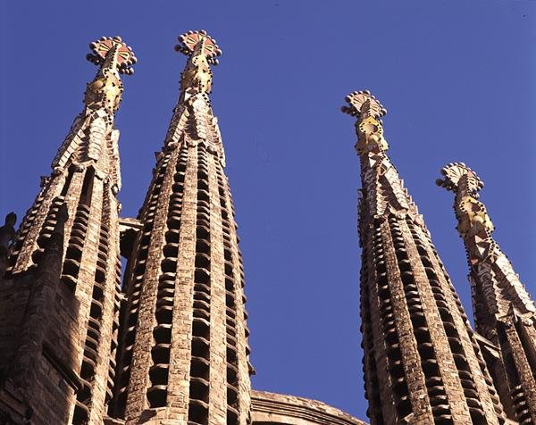 Spires from La Sagrada Familia, church begun in 1882 by Antoni Gaudi