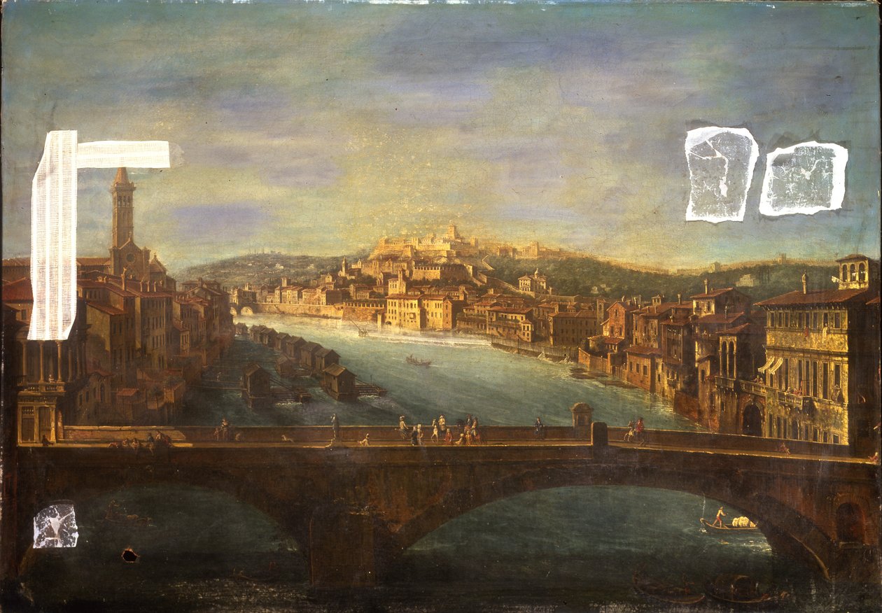 View of Verona with the Church of S. Anastasia, the Castel San Pietro, the Castel San Felice and the Ponte Nuovo over the River Adige, 1735 by Antonio de dipi Joli