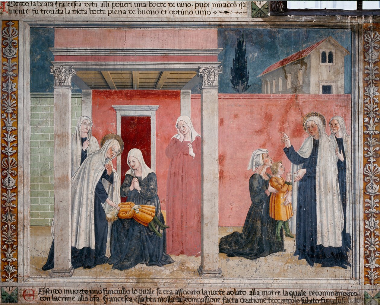 Life of Saint Francoise Romaine: The saint raises an unbaptized child whose mother had accidentally suffocated in her sleep by Antoniazzo Romano