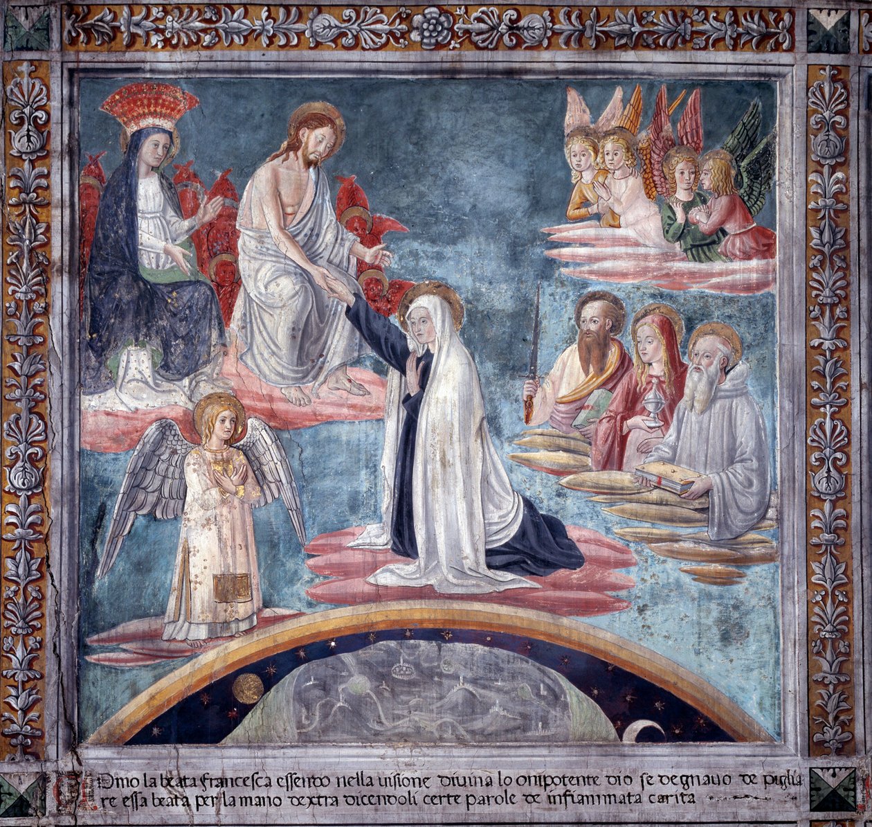 Life of St. Francesca Romana: During an ecstasy, the Divine Redeemer takes Francesca by the right hand by Antoniazzo Romano