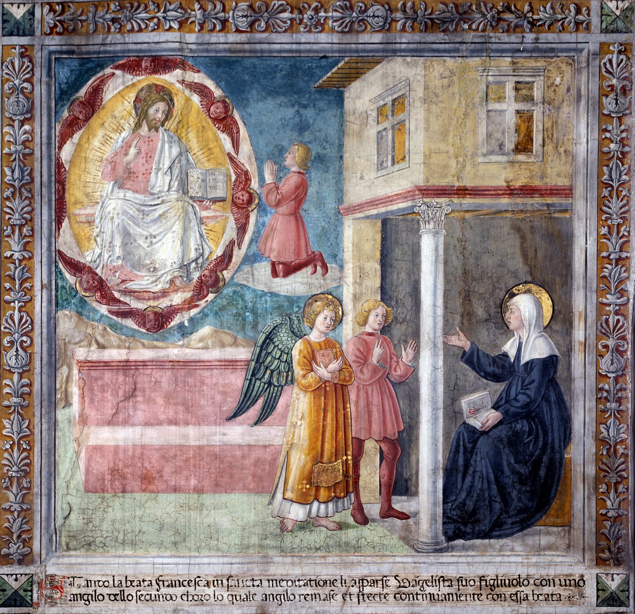 Life of St. Francesca Romana: The son of the saint, killed by the bubonic plague appears to her with an angel by Antoniazzo Romano