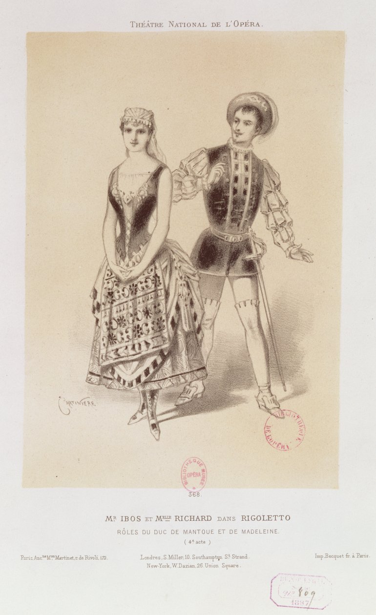 Mr. Ibos and Miss Richard as the Duke of Mantua and Magdalen in Rigoletto by Verdi, 1885 by Antonin Marie Chatiniere